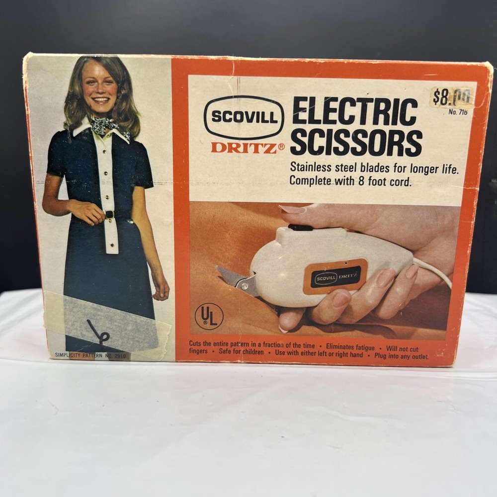 Vintage Dritz Electric Scissors No 716 Scovill Switzerland Fabric Cutter Boxed